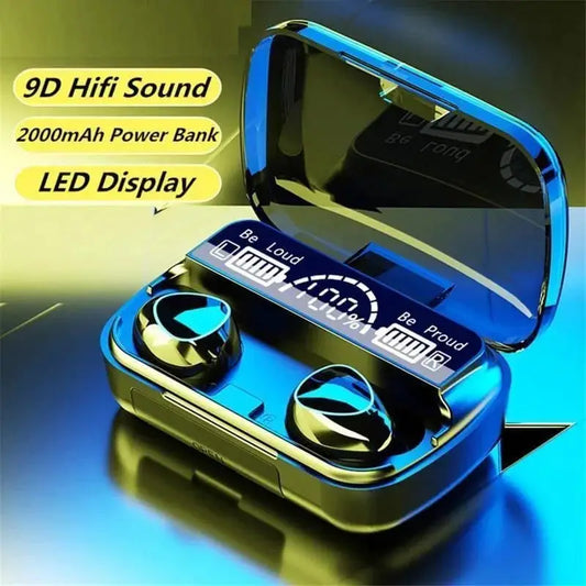 9D Hifi Sound Black LED Display Earbuds 2000mAh Power Bank