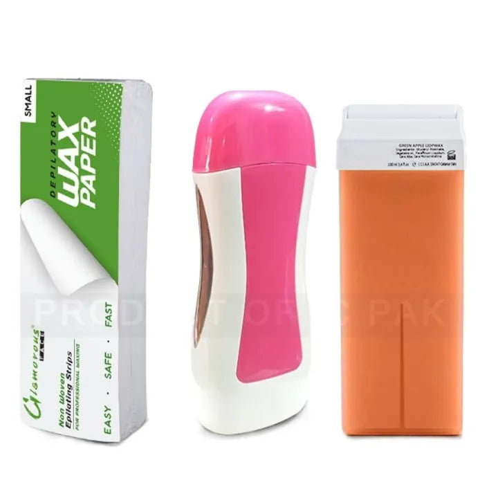 depilatory wax heater machine with roll on wax refill and waxing strips for body and face hair removal, 3 in 1 wax machine for women and man